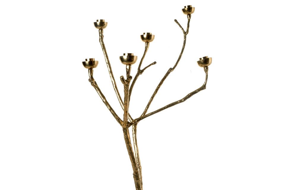 Candelabro de latón dorado, forma de rama de árbol, diseño