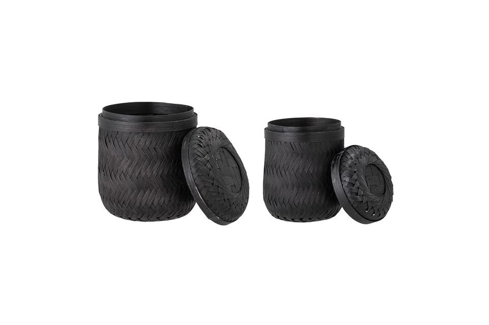 2 hermosas cestas de bambú en negro y de diferentes tamaños
