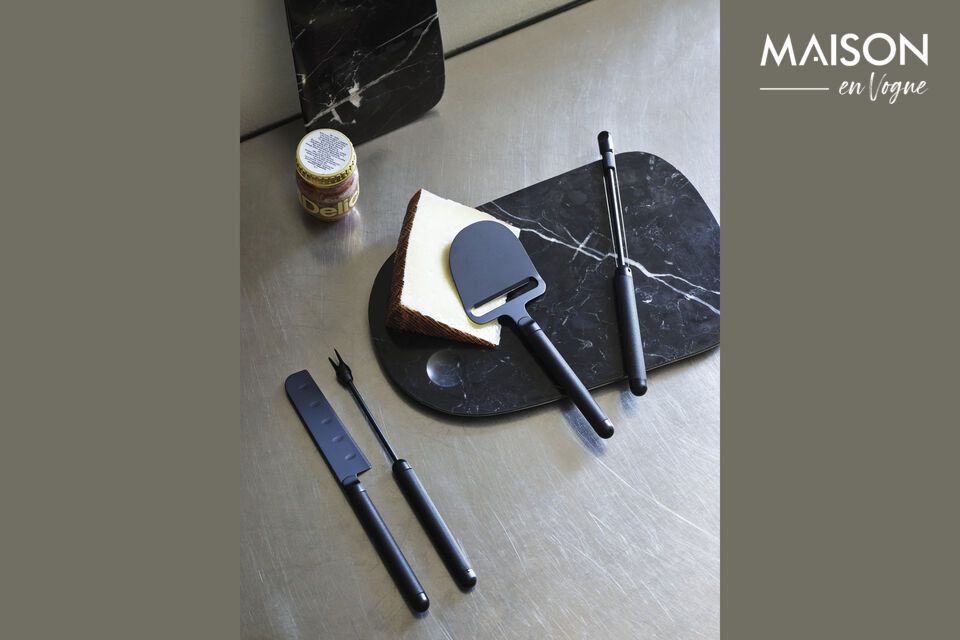 Cuchillo para queso de acero inoxidable y cerámica negra Pebble, objeto de diseño