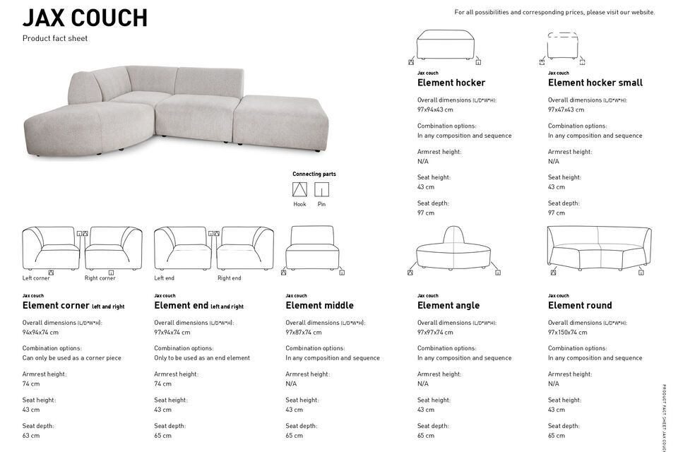 Este es un elemento de sofá que completa la gama de sofás de Jax