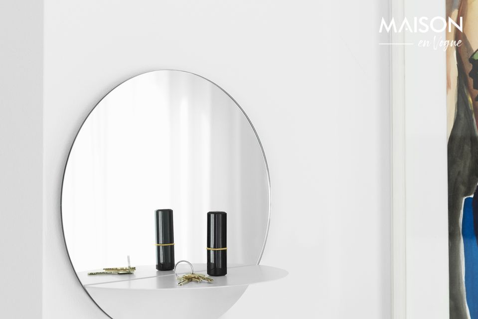 Espejo de pared redondo con estante, sencillo y elegante