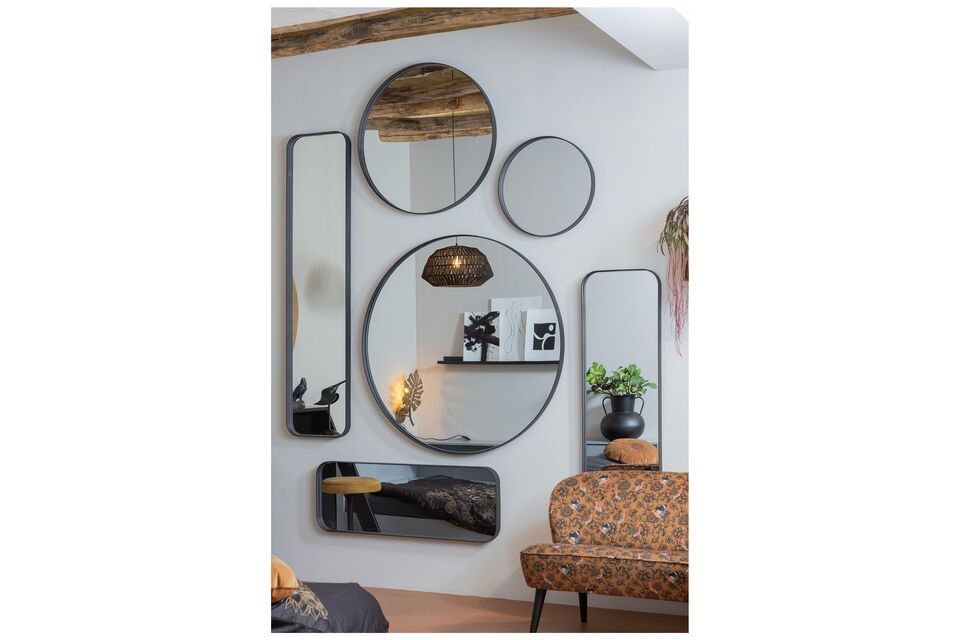 Espejo redondo con marco de hierro, industrial y elegante