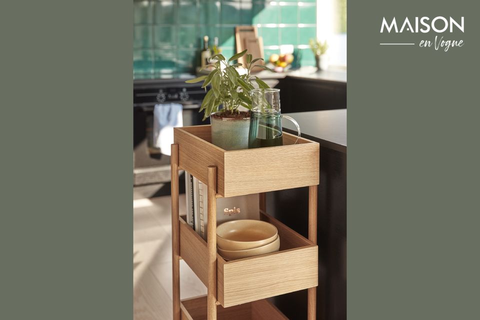 Esta original estantería de madera Stack de color beige es la compañera ideal para una cocina o un