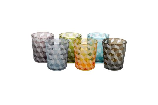 Juego de 6 vasos multicolores con motivos cuadrados Vaso Clipped