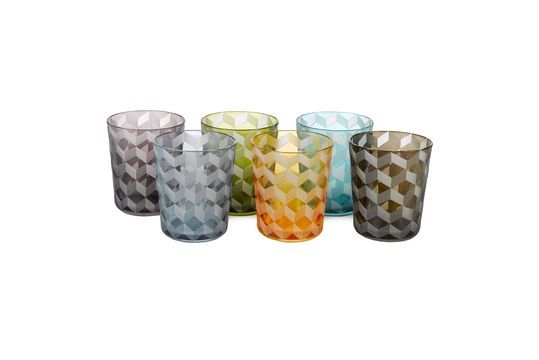 Juego de 6 vasos multicolores con motivos cuadrados Vaso