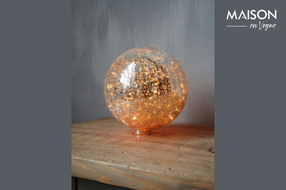 Lámpara de mesa de 20 cm de bola de vidrio mercurizado agrietado y guirnalda Chehoma