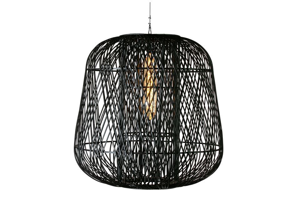 Lámpara de suspensión Moza de bambú negro, impresionante, cálida y elegante.