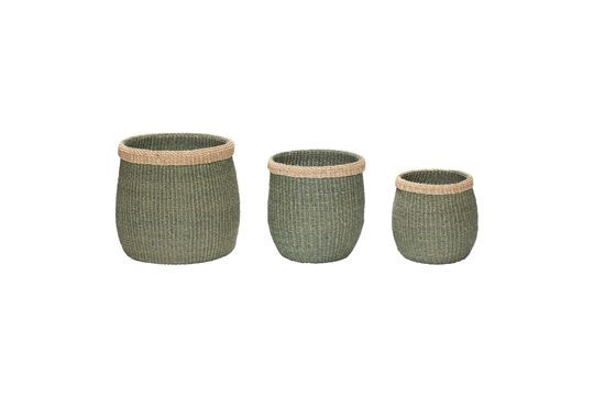 Lote de 3 cestas de fibra natural verde musgo