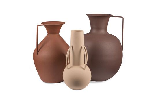 Lote de 3 jarrones romanos de hierro reciclado color coñac
