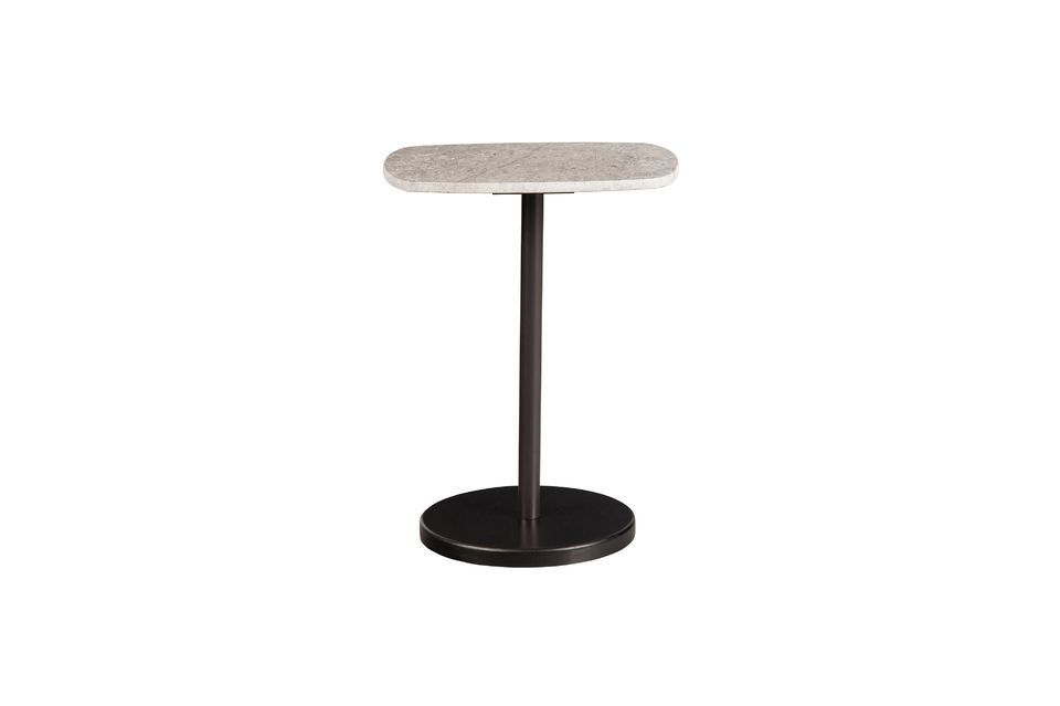 Esta mesa de centro de la serie Fola tiene un tablero de mármol gris con un diseño único