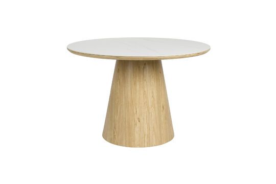 Mesa de comedor redonda de madera beige Almira Clipped
