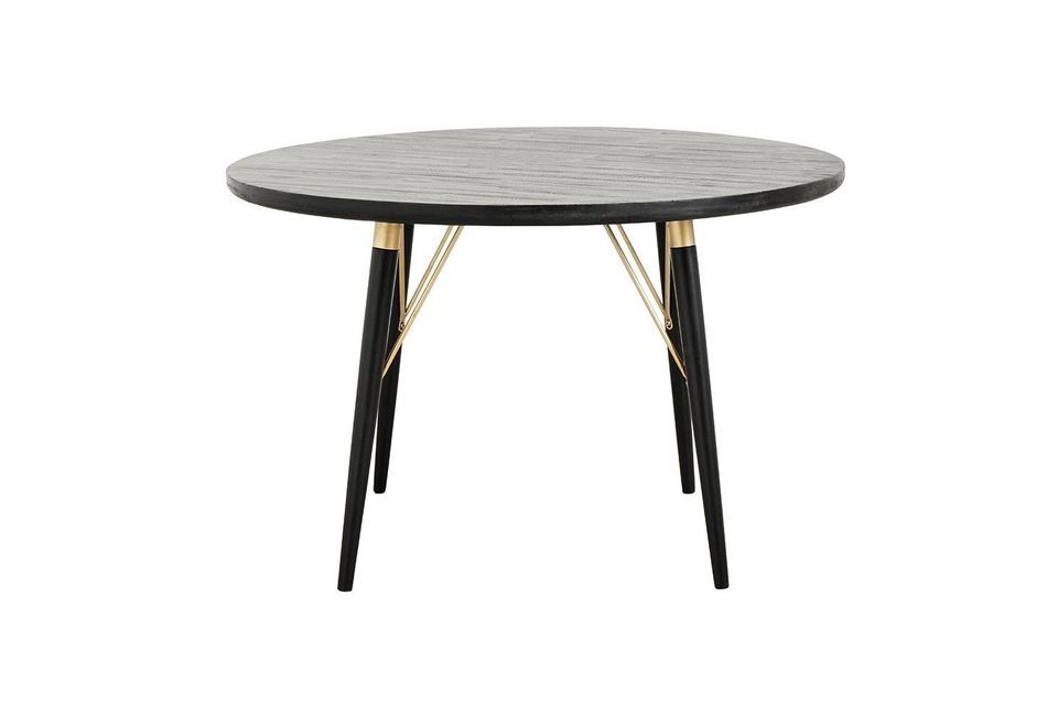 Mesa de comedor redonda Ø120 efecto madera con pata metálica negra Circle