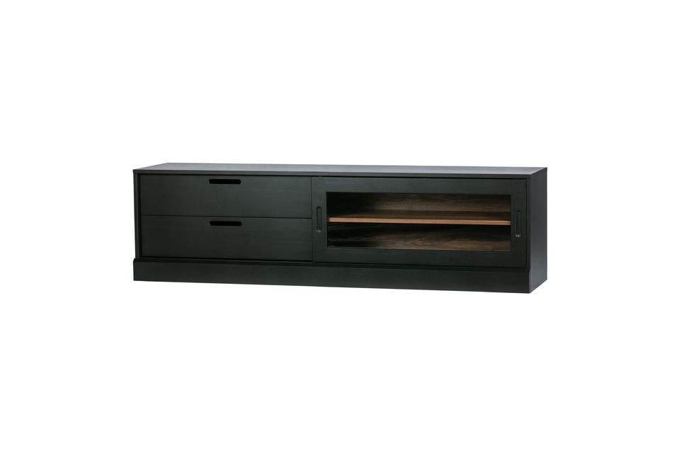 El elegante mueble para TV de la serie James de WOOOD impreso con pino negro mate tiene unas