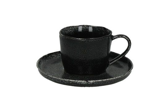 Taza y platillo de gres negro Porcelino D16